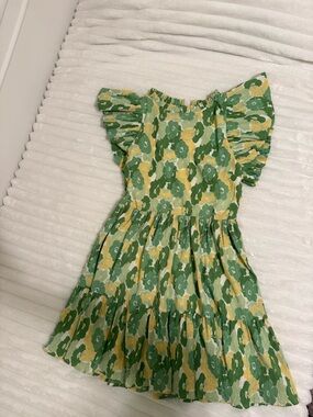 Green Floral Ruffle-Sleeve Teen Dress